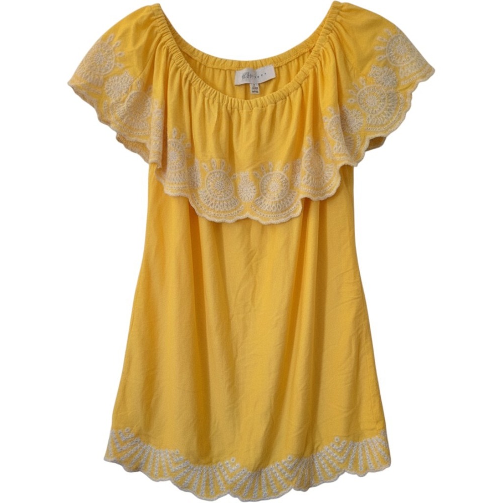 Fever Women Yellow Off The Shoulder Embroidered Ruffle Eyelet Boho Top Large